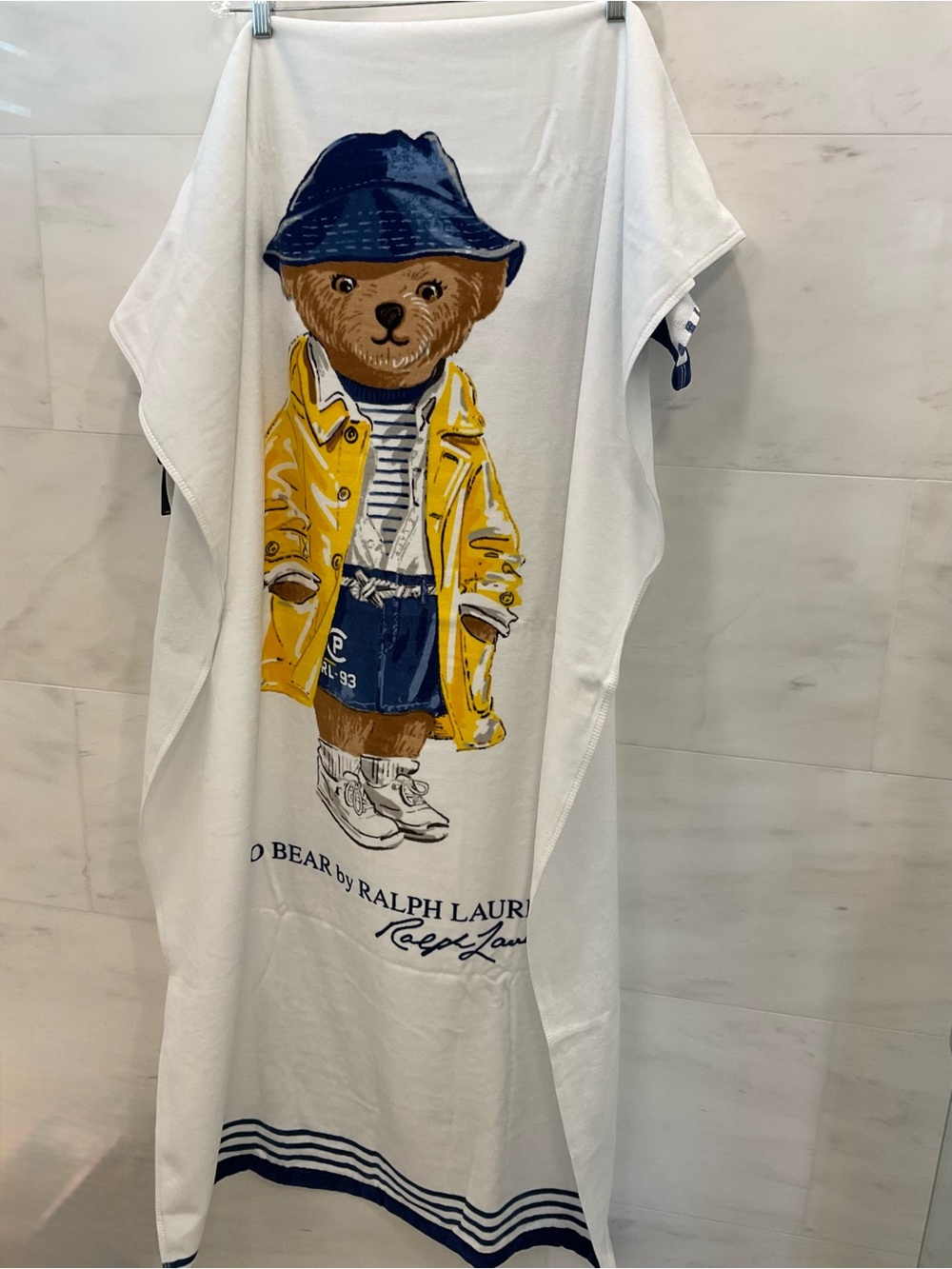Polo Ralph Lauren YELLOW RAINCOAT BEAR 35” x 66” Cotton Velour Terry Beach Towel